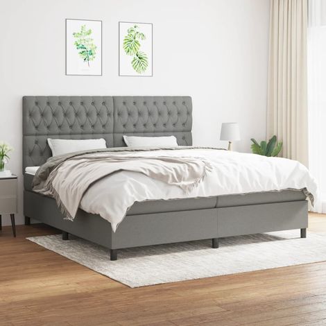 Lit à sommier tapissier avec matelas - Cadre De Lit Moderne: King Size - Lit Double - Gris foncé 200x200cm Tissu Chic-432184 (1/4)