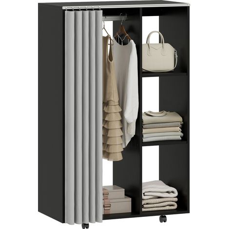 Armoire penderie - HOMCOM - mobile 4 roulettes - tringle à vêtements et étagères ouvertes - 80 x 40 x 128 cm - noir (1/5)