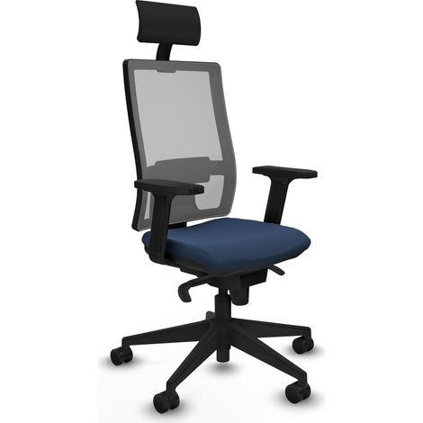 Horna sincro malla gris similpiel azul marino brazos 2D base piramidal cabecero fijo ruedas 65mm nailon (1/5)
