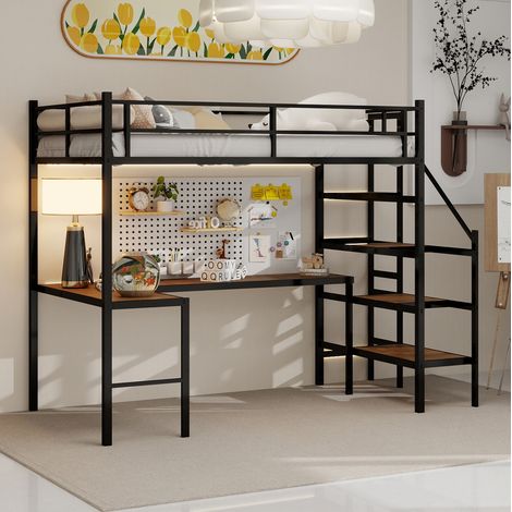 letto salvaspazio 90x190 con scrivania in ferro nero HAVRYA (1/5)
