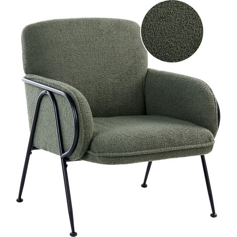 Armchair Green Boucle Upholstery Metal Frame Century Modern TRYSNES