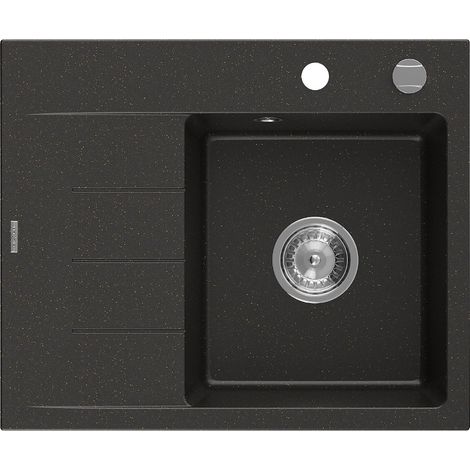 Mexen Ben lavello in granito a 1 vasca con gocciolatoio, destro 600 x 500 mm, nero/oro metallizzato, sifone cromato (1/5)