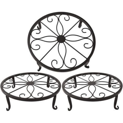 Support de pot de fleurs noir 23 x 23 x 11,5 cm, support de plantes succulentes en fer, support de plantes rétro d'intérieur et d'extérieur, 3 pièces (1/5)