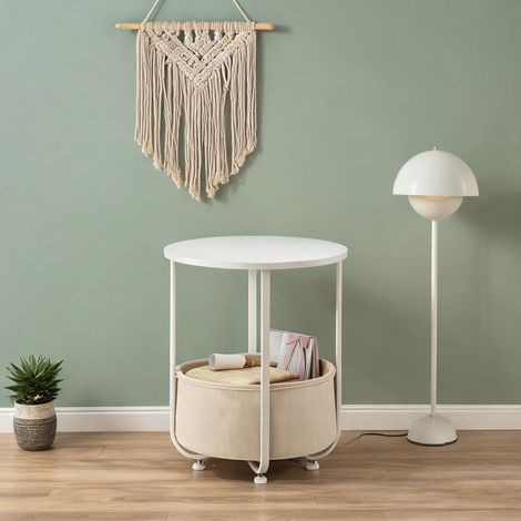Table basse coloris blanc en canvas métal bois 45 x 45 x 50 cm (1/5)
