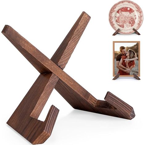 Présentoir en bois pour assiettes - Socle chevalet en bois (1 pièce), support photo de table, support pour cadres - 16,6 cm (1/5)