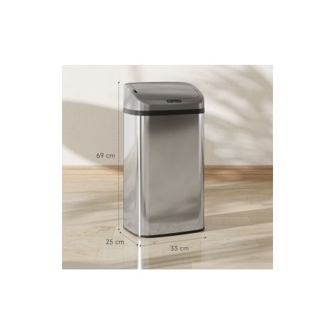 Poubelle de cuisine à capteur 48 L, fermeture automatique, en acier inoxydable, argenté HAVRYA (1/5)