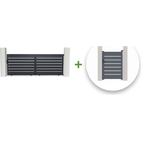 Pack puerta corredera 4m VOGEL 400 x 140 cm + puerta peatonal VOGEL 100 x 140 cm Gris (1/4)