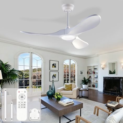 42-Zoll-Deckenventilator mit Beleuchtung und Fernbedienung, drei weiße Flügel aus Massivholz, 3CCT, dimmable (1/5)