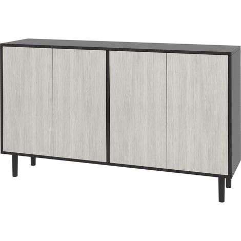 Küchen-Sideboard mit 2 Türen und verstellbaren Einlegeböden, 121 x 37 x 75 cm, Holz in Schwarz und Grau