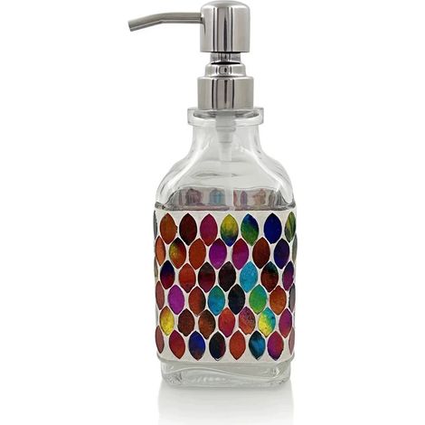 Distributeur de savon en verre mosaïque nordique (H) avec pompe en acier inoxydable, flacon de lotion, décoration de salle de bain et contenant de rangement - Options multicolores (1/5)