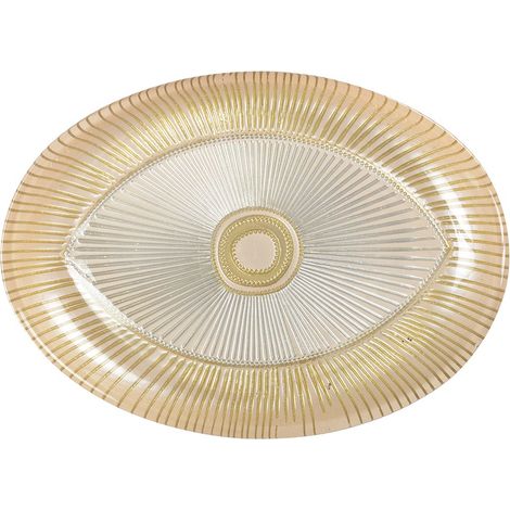 Coupe Ovale en Verre Beige 22 x 15,5 cm Plat de Présentation Apéritif et Dessert - PANGIVO (1/5)