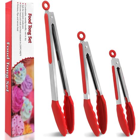 Set of 3 Kitchen Tongs, Cooking Tongs, Heat Resistant Silicone Food Tongs, Barbecue Tongs Kitchen Tongs Meat Tongs Food Tongs (1/5)
