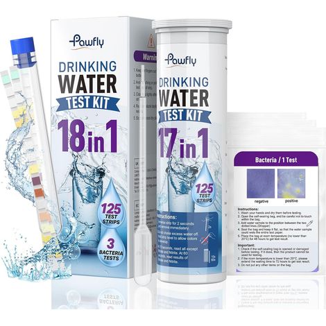 Kit de Test Eau 18 en 1 pour Robinet Piscine Aquarium Spa Test Eau Maison pH dureté Chlore Plomb Fer cuivre Nitrate fluorure et Plus 125 bandelettes (1/5)