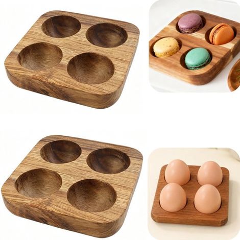 Boîtes à œufs en bois lot de 2 - range-œufs empilables 11,5 x 3 cm, brunes (1/5)