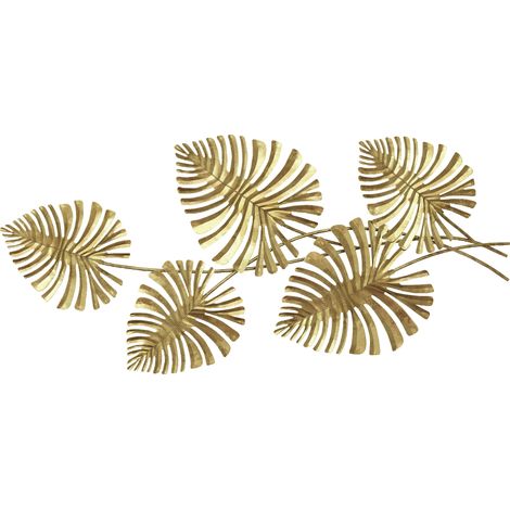 HOMCOM Wall Decor a 5 Foglie di Monstera in Metallo Dorato 83x2.5x39 cm (1/5)