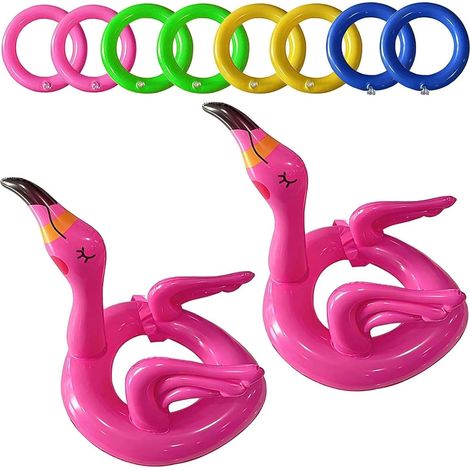 Set of 10 Flamingo Ring Throwing Games Inflatable Pool Garden Water ring toss game with 2 inflatable flamingos and 8 rings. Perfect for pool, beach and outdoor use (1/5)