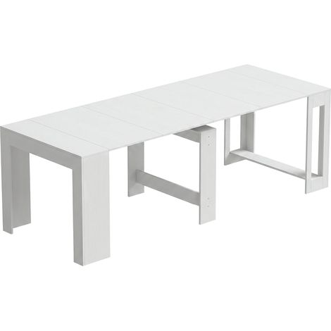 Tavolo Consolle Allungabile e Convertibile per 10 Persone 96-240x90x78 cm Rivestimento in Melamina Bianco (1/5)