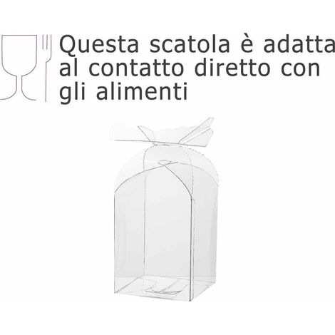 Scatole regalo rettangolari trasparenti in PET - uso alimentare con chiusura a fiocco, set da 10 pezzi, cm 12,5 x 12,5 x 16 H