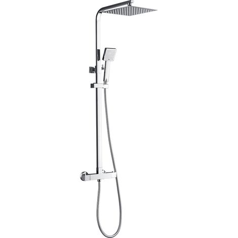 Duschsystem mit Thermostat, Extradünn 10 Zoll Kopfbrause,Höhenverstellbare Duschstange und Handbrause, Edelstahl Chrom Dusche, Duschset für Badzimmer (1/5)