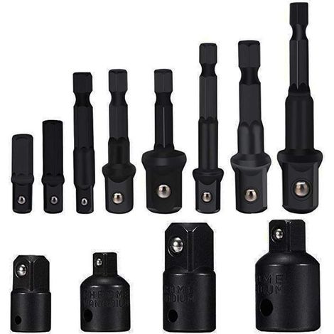 Socket Adaptor Converter Set Clé d'écrou de forets à queue hexagonale 8 pièces socket Extension Adaptateur Bit Set Lot de 4 Adaptateurs Réducteurs Pour Clés à Rochet/Clé à Douille (Black)