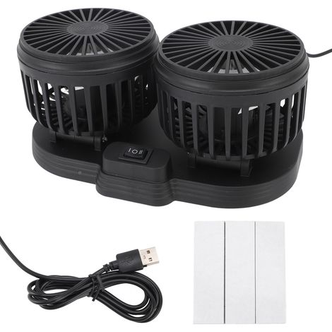 Dual Heads USB Fan for Car Dashboard Multi Speeds Quiet Portable Vehicle Cooling Fan for RV Truck Office Black (1/5)