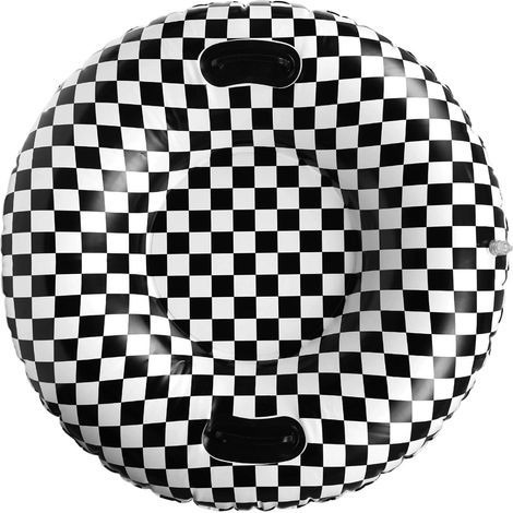 40" Black and White Checkered Flag Snow Tube for Kids and Adults, PVC Cold Resistant Inflatable Snow Sledge with Raised Handles Outdoor Winter Sledge Equipment (1/5)