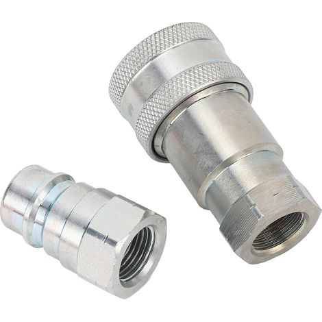 Coupleur Rapide Hydraulique, écoulement Efficace pour les Machines de Construction et D'exploitation Forestière, Acier NPT 3/8 Pouces, 2 Pièces (1/5)
