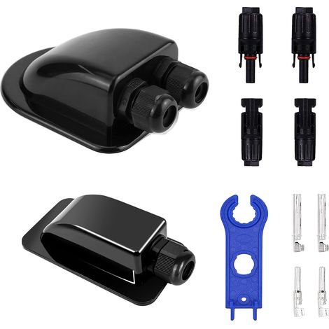 Noir Passe-Toit Solaire, Simple en ABS Plaque Passe Toit Solaire+Double Passe câble en ABS Résistant aux Intempéries pour Caravane Bateau Camping Car (2 Pièces) (1/5)