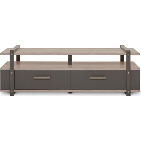 Mueble TV  140x45x45 cm roble claro y gris antracita con dos cajones - Piombino