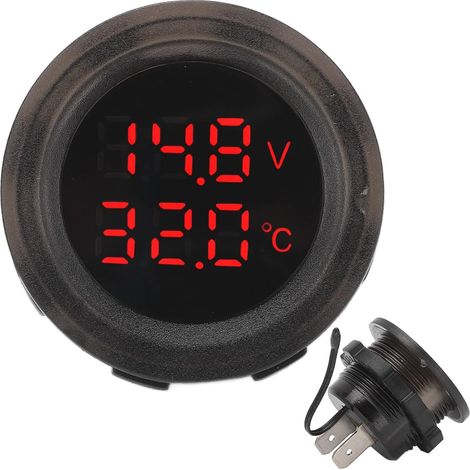 1 pcs Voltmètre de Température à Double Affichage Simple Détecteur de Thermomètre de Voiture Voltmètre de Voiture (1/5)