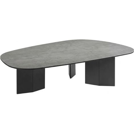 Table basse L. 130 cm en céramique gris et verre trempé - PAULINE (1/5)