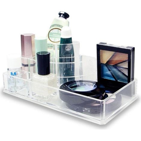 Cleafe - Organizer Cosmetici Make Up Accessori Espositore 8 Scomparti 17x9cm Acrilico - (1/3)