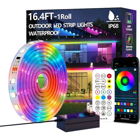 Ruban LED RGBIC 40M Extérieur avec Contrôle Bluetooth 2.4G et APP – Bande Lumineuse Étanche en Silicone, Effets Dynamiques “Running Light” avec Synchronisation Musicale, DIY Ambiance, Boîte Couleur (1/3)