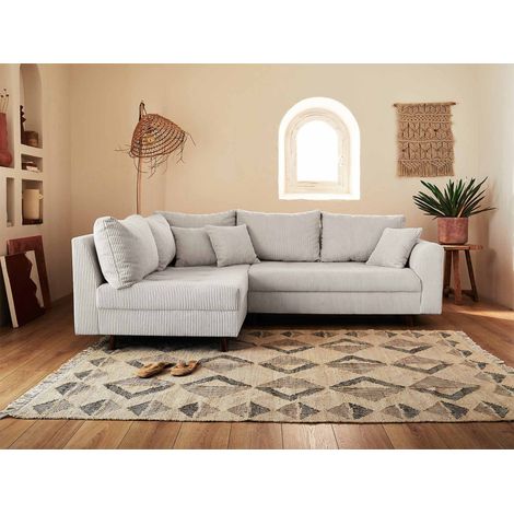 Rune – ecksofa links – 4-sitzer – aus cord - hellgrau