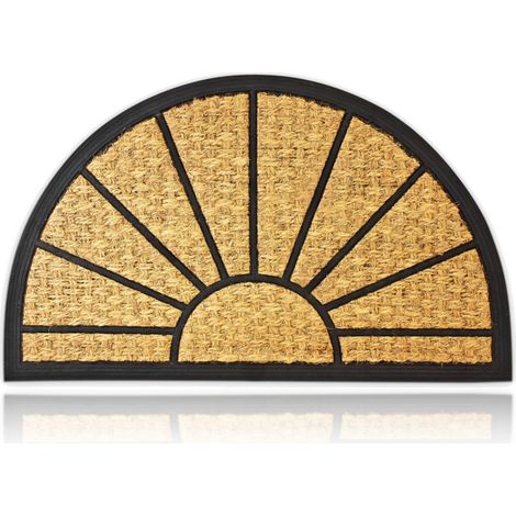 Relaxdays Zerbino Semicircolare, 75 x 45 cm, Fibra Cocco, Tappetino da Ingresso Gomma, Design Circolare, Marrone (1/5)