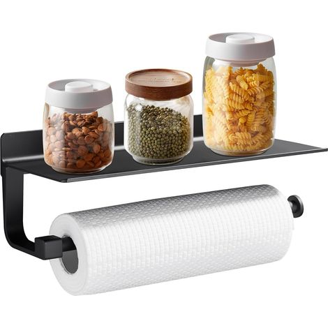 Porte-mouchoirs de cuisine auto-adhésif (noir),Porte-mouchoirs de cuisine 33cm avec étagère, sans perçage,Accessoires de cuisine (1/5)