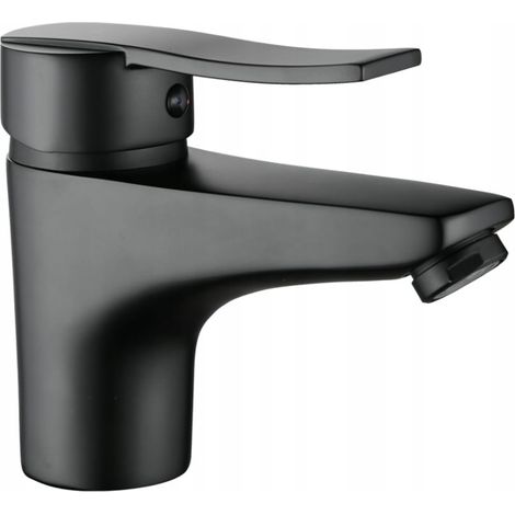 Robinet de lavabo monocommande noir sur pied avec bouchon clic-clac (1/2)
