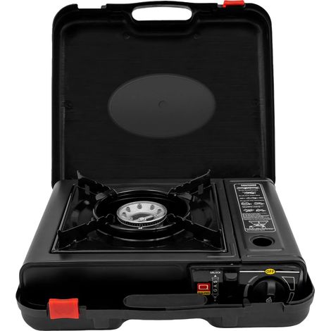 Cocina de gas, diseño portátil, protección contra sobrecalentamiento, color negro. (1/2)