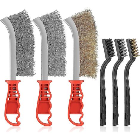 Lot de 6 brosses métalliques, en nylon, laiton et acier inoxydable, grandes et petites. (1/5)