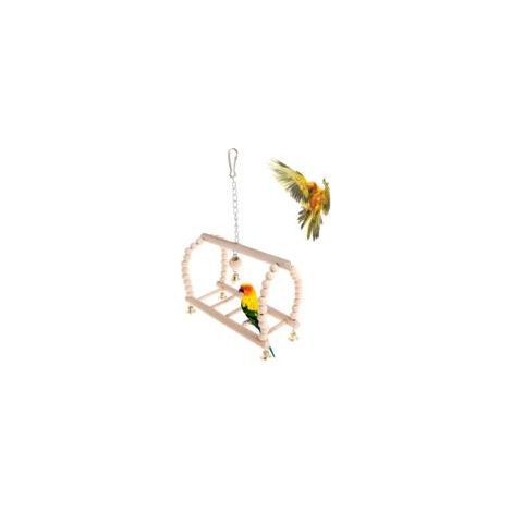De Cage De Perroquet, Suspendu Balançoire Socle Suspendu Pont Cloche Corde Balançoire Oiseaux Jouets Cloche De Bois Perles, Petites Cages Perruche Accessoires Décoratifs (1/5)