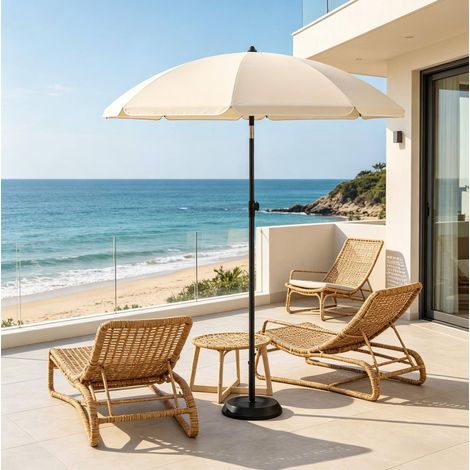 Parasol de plage en métal beige, polyester 180 g/m², inclinaison 35°, hauteur réglable, avec housse (1/5)