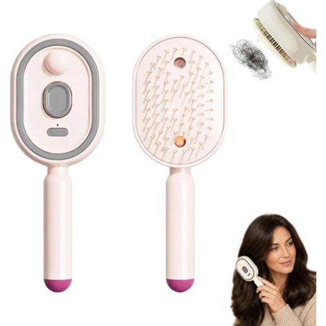 Elektrischer Sprühkissen-Massagekamm, 3-in-1-Dampfhaarbürste – Anti-Frizz-Entwirrer für trockenes Haar, für Zuhause und unterwegs – Pink (1/5)