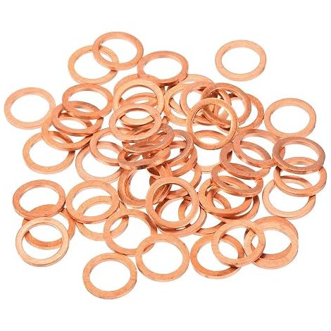 52pcs Copper Flat Washers, Copper Flat Metric Crushing Washers 7x10x1mm for Hydraulic Fittings Screws Nut Repair Electronics (1/5)