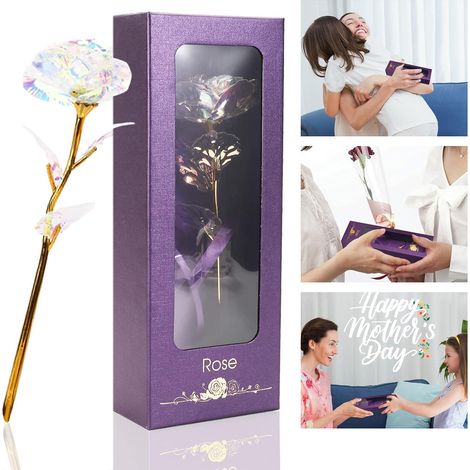 Rose Eternelle, Fleurs Artificielles Deco, Fête des Mères Cadeau pour Maman, Cadeau Anniversaire pour Femmes Petite Amie, Iridescent-Fei Yu (1/4)