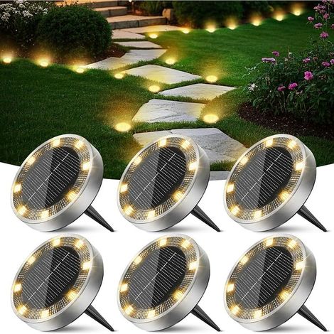 Lampe Solaire Exterieur Au Sol Lot de 6, Lumiere Solaire Jardin 8 LED, Étanche Spot Solaire Extérieur pour Outdoor Allée Chemins Pelouse Terrasse Cour [Blanc Chaud] (1/5)