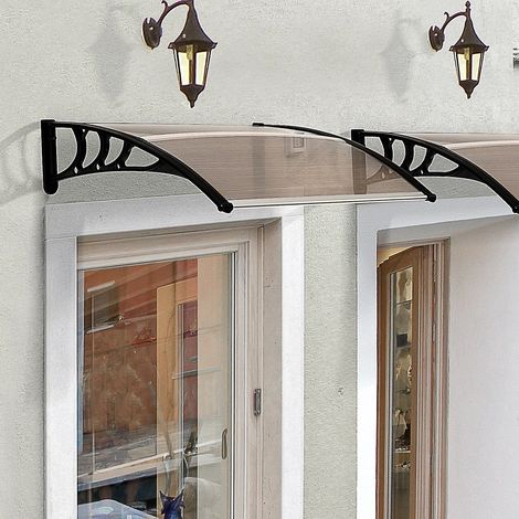 Pensilina per porta d’ingresso in policarbonato, 120 x 75 x 23 cm, marrone OKMYHOME (1/5)