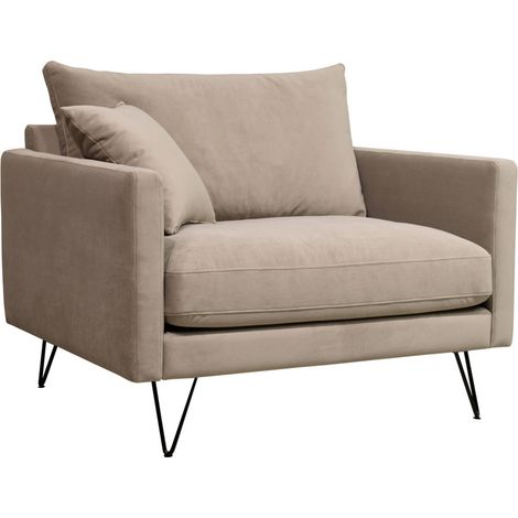 Fauteuil XL en velours pieds épingles noirs - Beige - VILLABON (1/5)