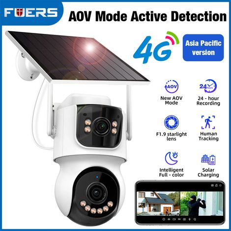 Caméra 4G avec WiFi et double objectif AOV, 4 MP, alimentée à l'énergie solaire, enregistrement vidéo et suivi automatique. (1/5)