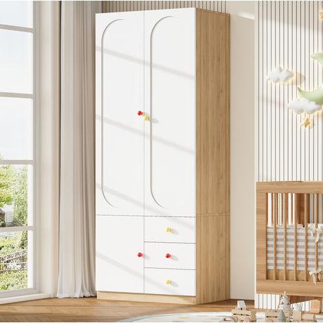 Armario infantil 80x50x200 cm de MDF blanco, 2 puertas y 3 cajones – MEUBLIV (1/5)