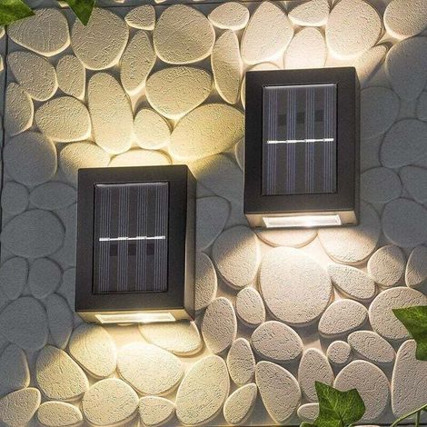 Lot de 2 appliques murales solaires Up and Down - Économie d'énergie - Étanche - Anti-poussière - Avec LED blanc chaud - Pour jardin, patio, garage, allée, allée - 3.0 x 7.5 x 10 cm (1/5)